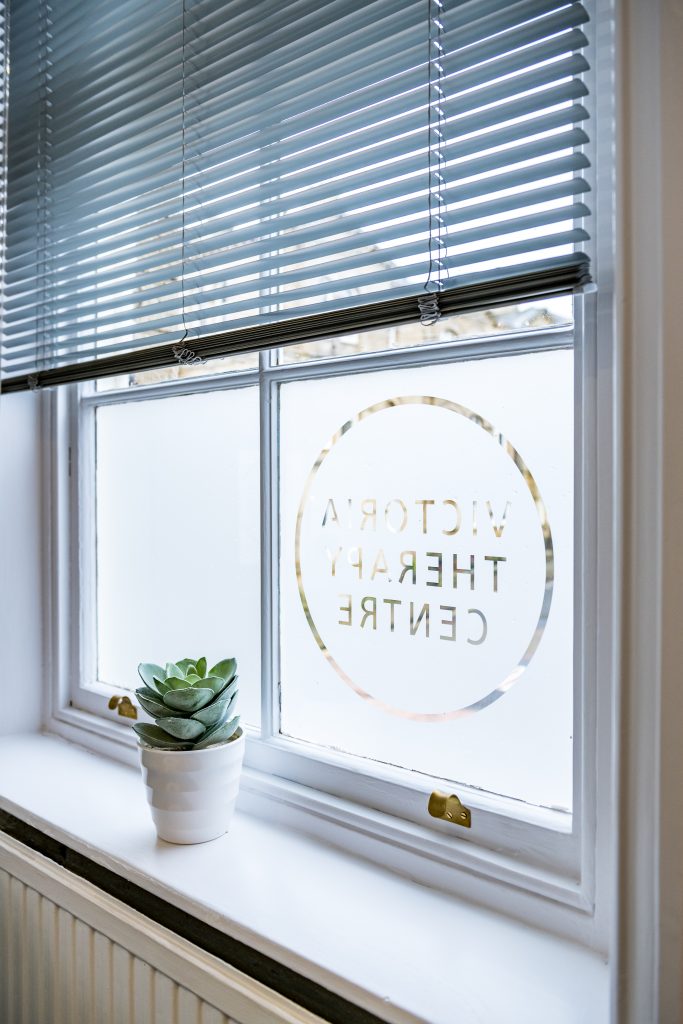 Etched window design at Victoria Therapy Centre