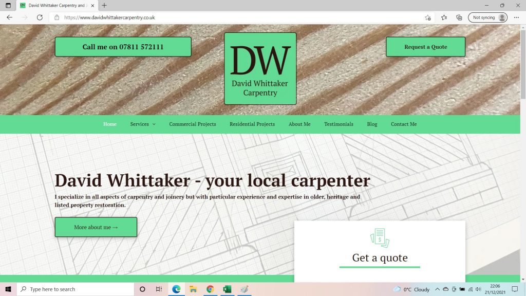 David Whittaker Carpentry website created and maintained by tintintin Marketing